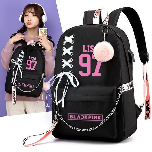 Kpop Coreano Blackpink Mochila Rose Lisa Jisoo Jennie Bolsa Para Porttil Mochila Impermeable Mochila De Viaje Con Puerto De Carga Usb Y Lnea De Audio