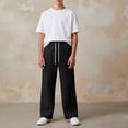 thumbnail image 5 of WhouRiu Boys Casual Jogger Pants Solid Color Drawstring Waist Baggy Wide Leg Sweatpants Kids Comfortable Cute Trousers With Pockets,9-10 Years, 5 of 7