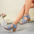 thumbnail image 6 of KEGIRLOM Women Fashionable Casual Spring And Summer Comfortable Solid Color Car Stitching Thick High Heels Comfortable Plus Size Sandals Sky Blue 6, 6 of 9