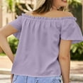 thumbnail image 3 of tarylea Off Shoulder Tops for Women Short Sleeve Ruffled Blouse Casual Loose Summer Solid Color Tops, 3 of 6