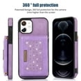 thumbnail image 2 of Nalacover Wallet Crossbody for iPhone 12 mini Phone Case with Lanyard Strap Credit Card Holder 5.4", PU Leather Protective Handbag Purse Kickstand Bling Diamond Cover Women Girl, Purple, 2 of 10