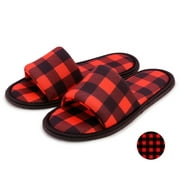 Chochili Men Lumberjack Open Toe Home Slippers Black and Red Lightweight Silent Walk Size 8 to 10