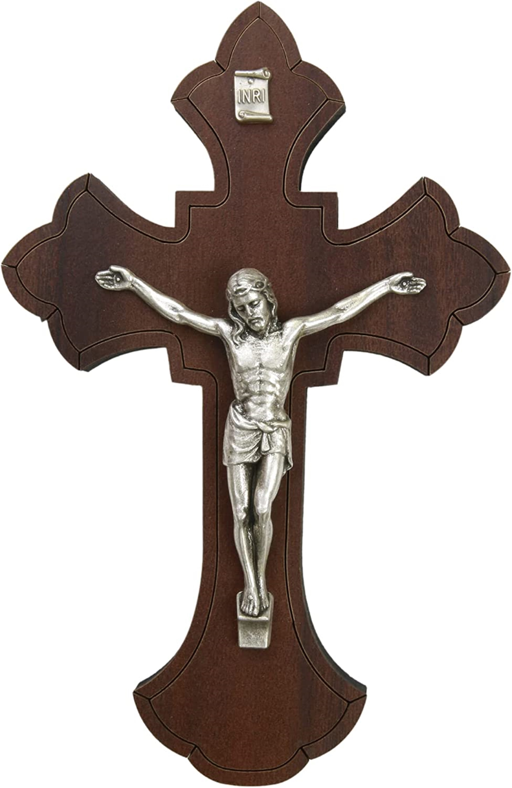 Needzo Wooden Wall Hanging Crucifix Cross With Pewter Center