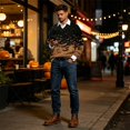 thumbnail image 2 of JULMCOMO Halloween Waffle Polo Shirts for Men All Over Bat Print Long Sleeve Collared Loose Fit Casual Golf Shirts Holiday Party Tops Khaki M, 2 of 6