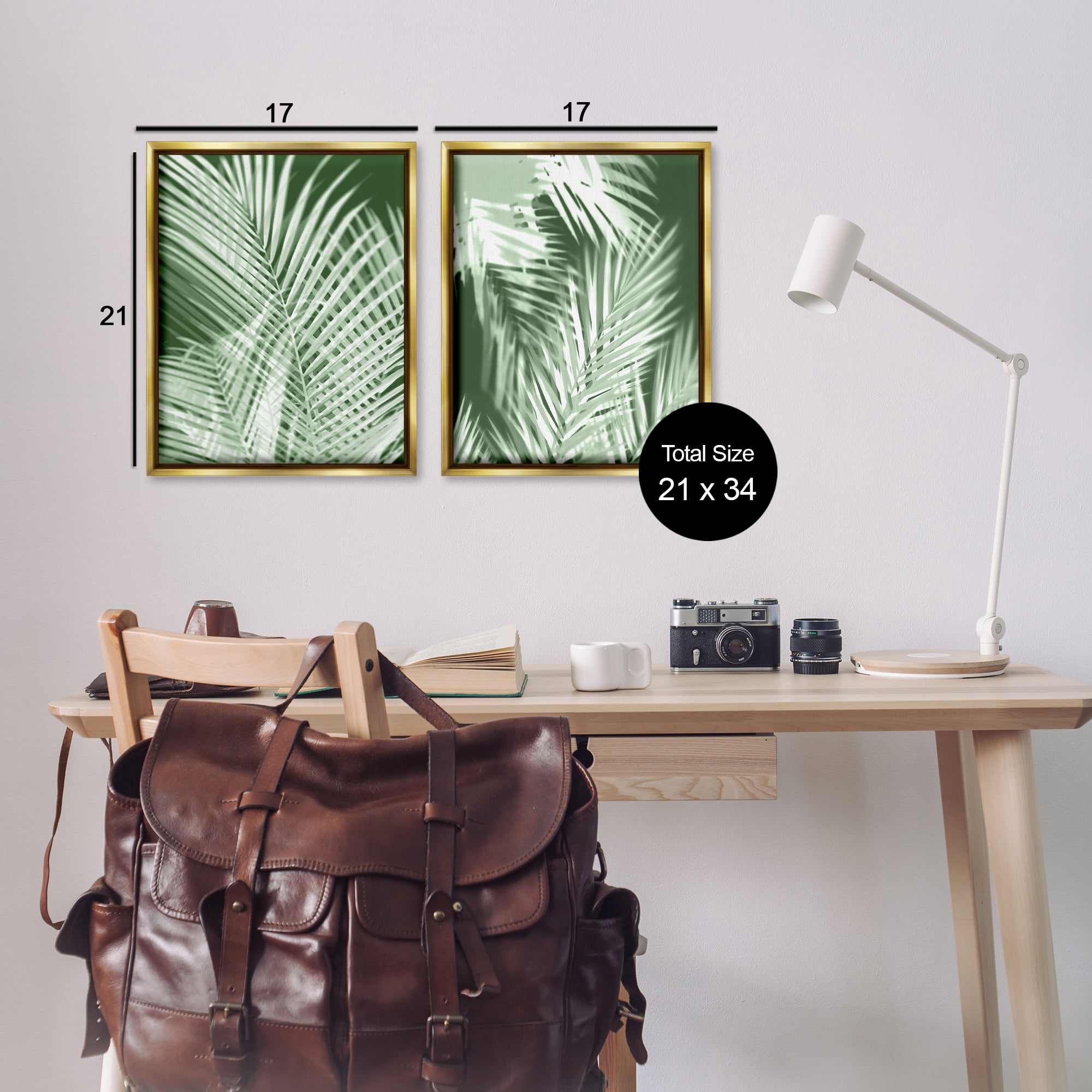Stupell Industries Blurred Green Palm Fronds Plants & Flowers Painting Gold Floater Framed Canvas Art Print Wall Art, 17 x 21, Set of 2