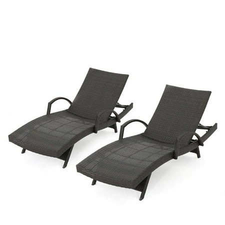 Noble House Salem Outdoor Adjustable Wicker Chaise Lounge in Brown (Set