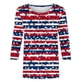 thumbnail image 4 of Xdegoge 4th Of July Tops for Women Patriotic Shirts USA American Flag Stars and Stripes Crewneck 3/4 Sleeve Casual Loose Fit Lightweight Summer Holiday Independence Day Graphic Tees, 4 of 5