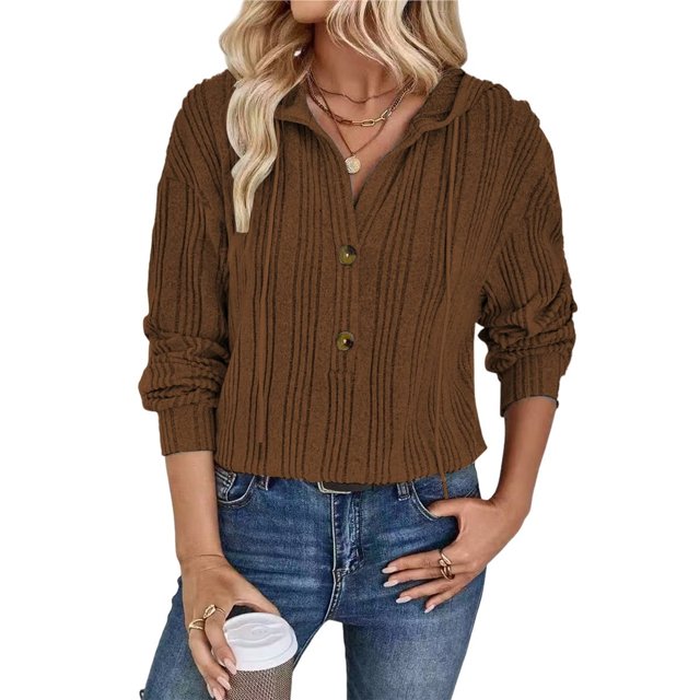 Sudadera con Capucha Extragrande de Otoño para Mujer, con Cuello en V y Larga. Marrón L