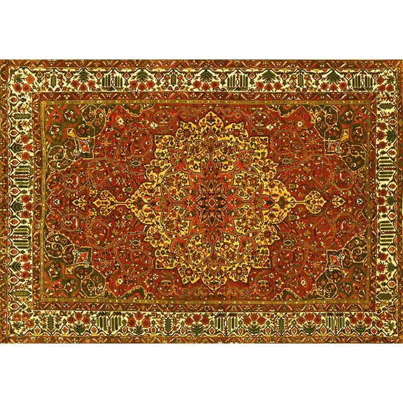 Ahgly Company Machine Washable Indoor Rectangle Persian Yellow Traditional Area Rugs, 5' x 7'