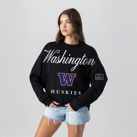 Women's Gameday Couture Black Washington Huskies Oversized Legacy Club Black Label Premium Fleece Sweatshirt