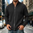 thumbnail image 2 of UDAUDU Men's Full Zipper Cardigan Sweater Casual Stand Collar Cardigan Corduroy Sweatshirt Long Sleeve Sweater Black 2XL, 2 of 7