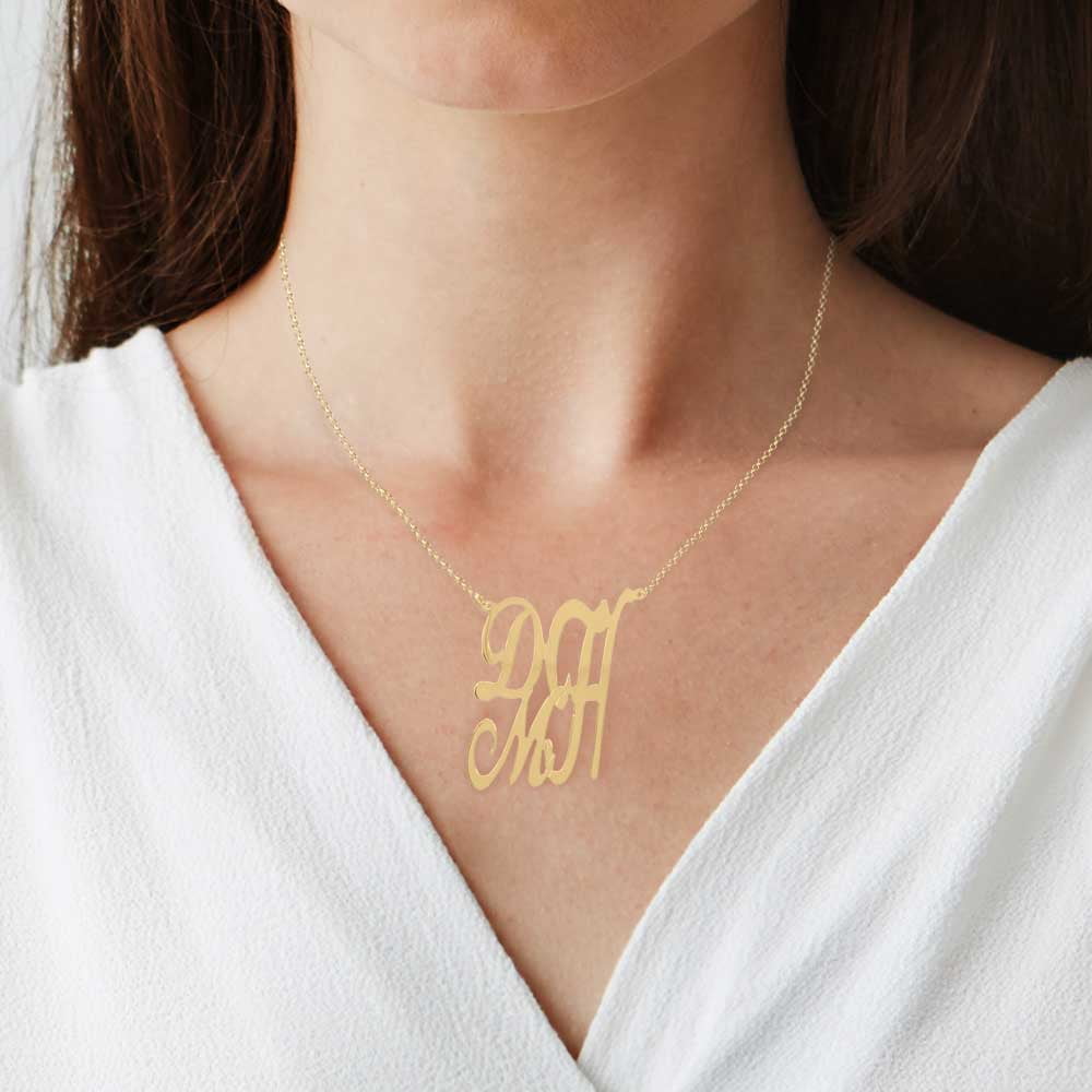 ♥ Personalized Script Stack Initial Necklace in 14K Gold-Plated Sterling Silver