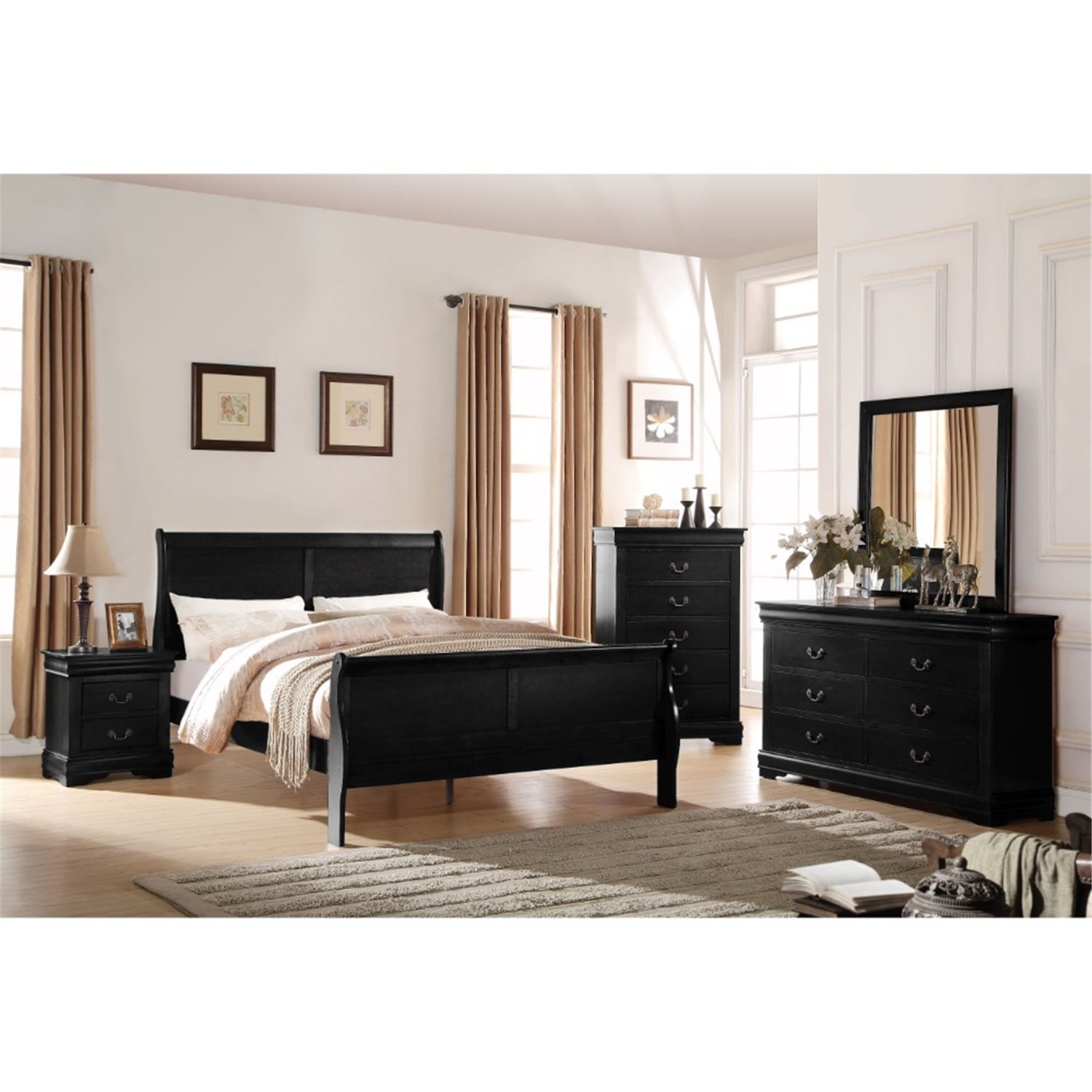 Elegant Modern Style Queen Size Sleigh Bed Black Walmart