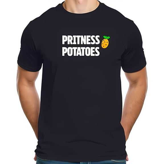 Funny PRITNESS POTATOES T-Shirt for Men - Casual Black Tee with Whimsical Graphic - Comfortable Crew Neck Design