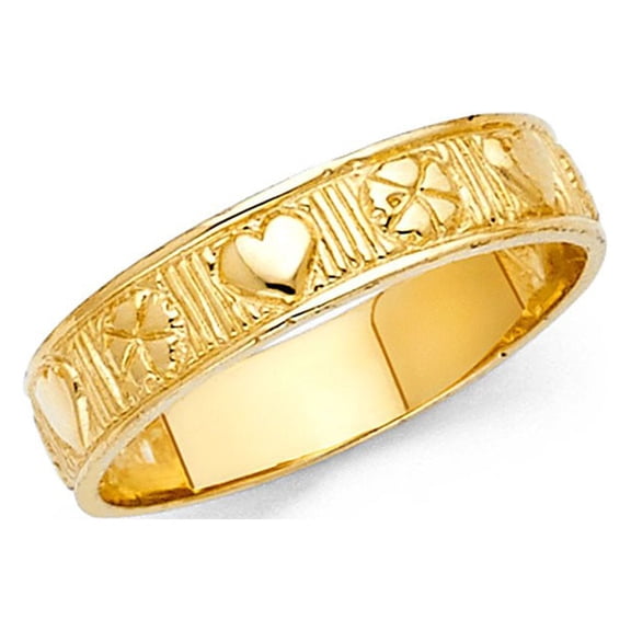 14k Yellow Italian Solid Gold Flat Multi Heart & Flower Ring 5mm