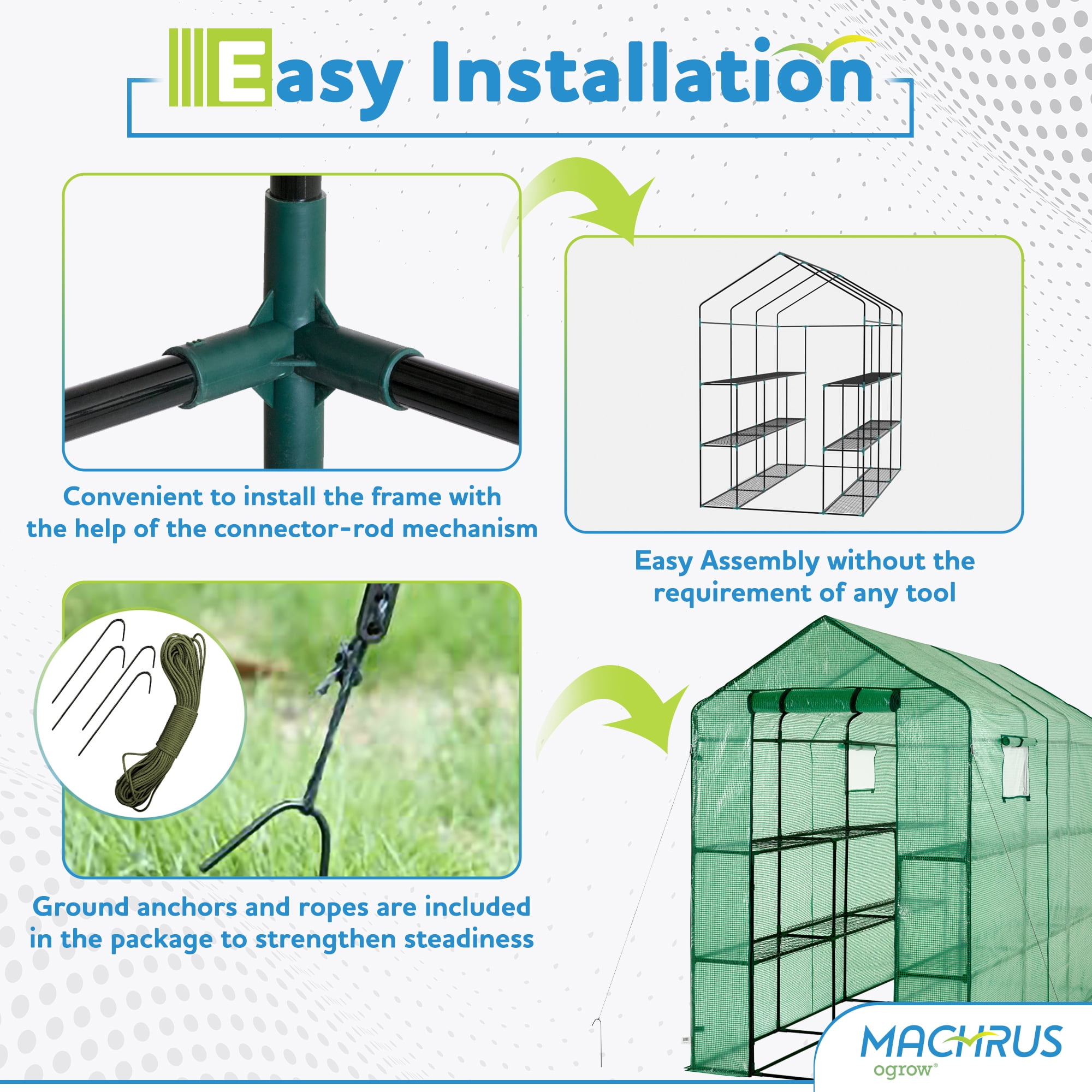 Machrus Ogrow Deluxe Walk-In Greenhouse with 2 Tiers and 12 Shelves - Greenhouse Plastic Cover for Indoor and Outdoor Use
