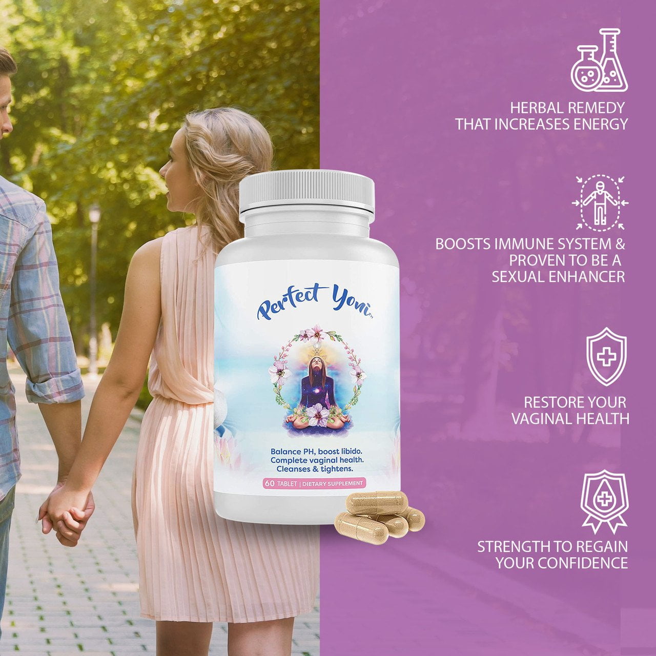 Success Chemistry Perfect Yoni Organic Women's Probiotic with Herbal Blend - General Health & Wellness Support for Women - 60 Count