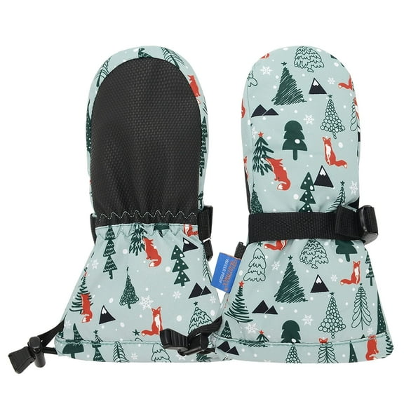 Kids Snow Mittens Waterproof Ski Gloves for Winter Ski Mittens for Toddler Girls Boys Green Fox XS (fits 1-2 Years)