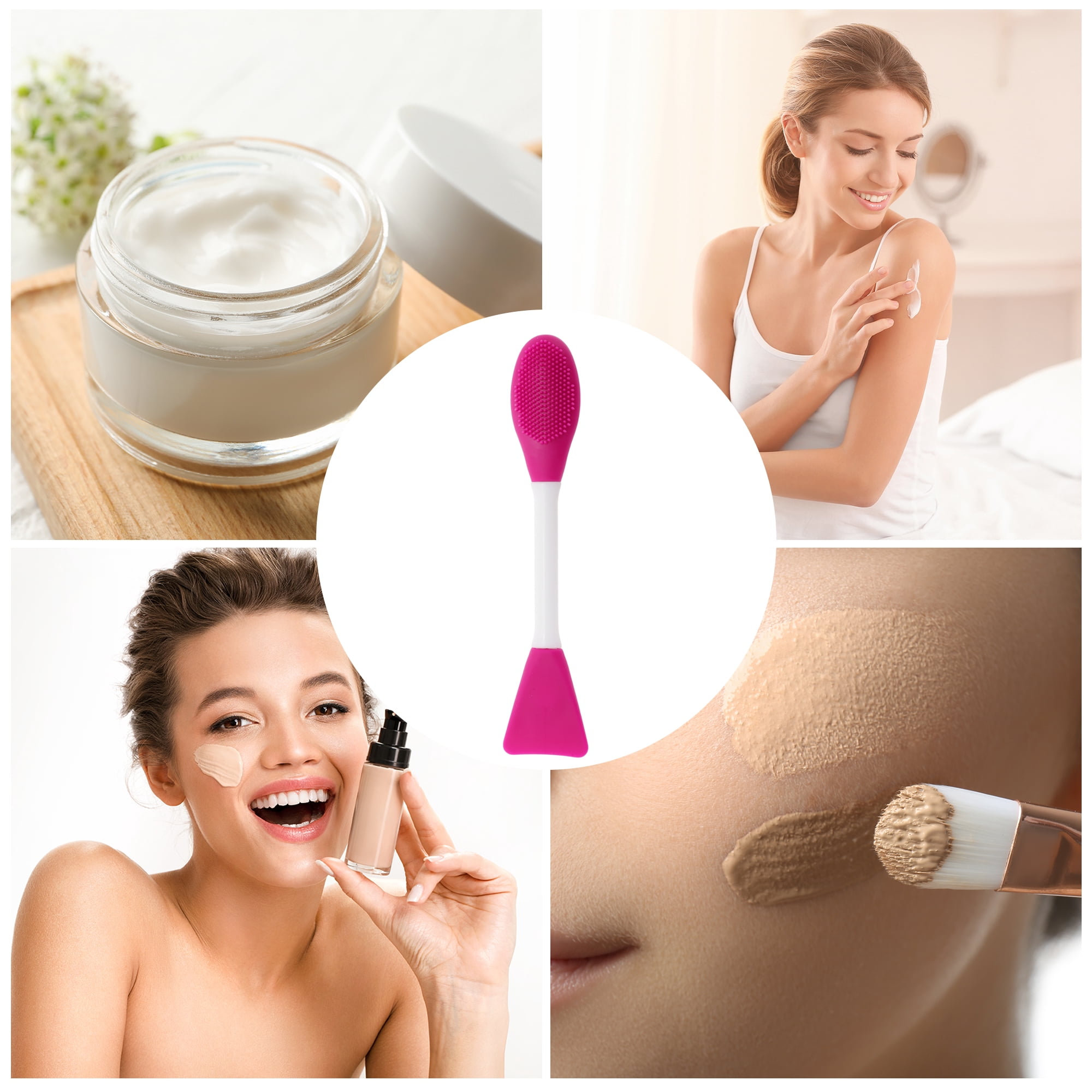 Unique Bargains Smooth Double-headed Facial Mask Brush 2 Pcs Rose Red