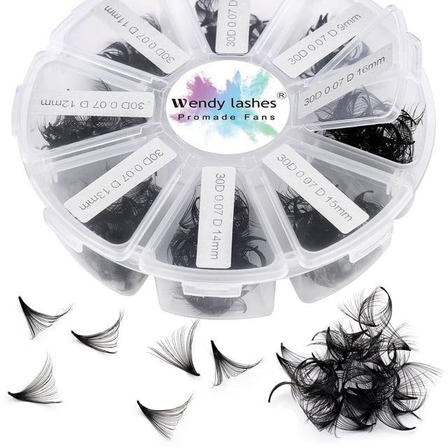 Extensiones de pestañas WENDY LASHES, ventiladores prefabricados, 500 unidades, 30 D, 0,07 mm
