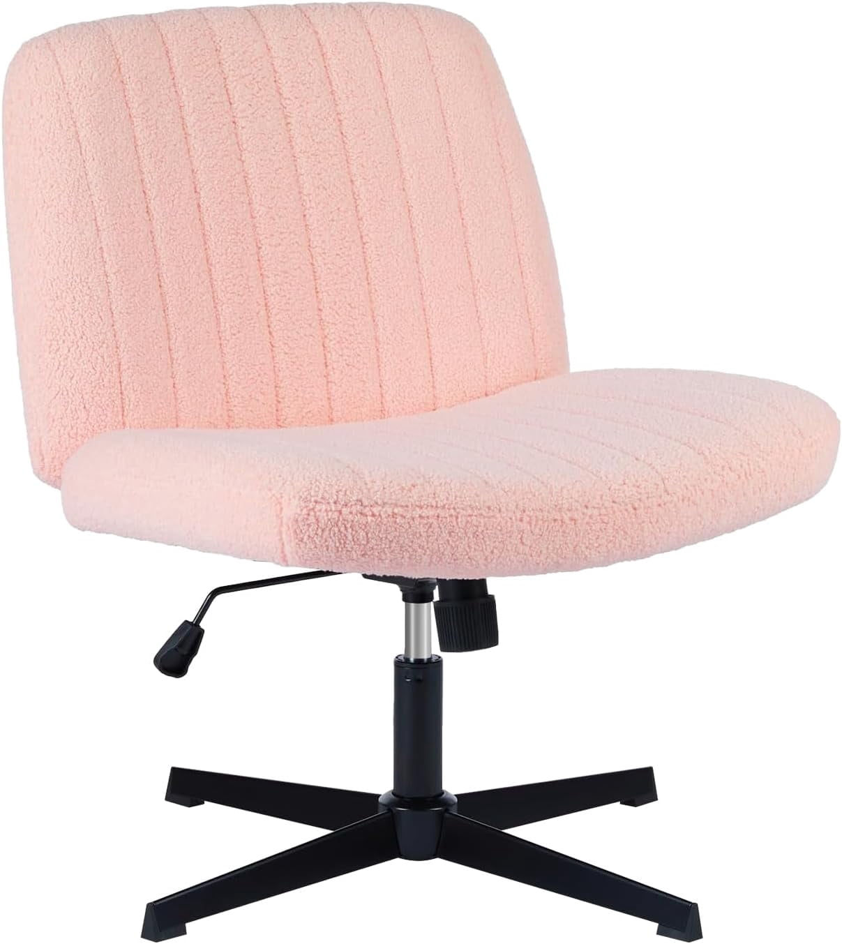 QUIOCOZY Wide Criss Cross Leg Chair, Swivel Office Desk Chair, Adjustable Faux Fur Computer Task Chair, Comfy Armless Vanity Makeup Chair without Wheels for Home & Office