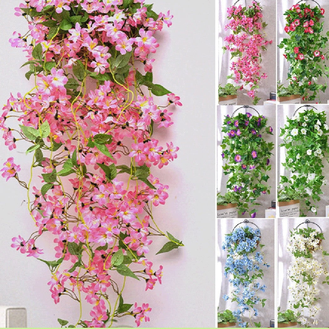HESHENG 1Pack Simulation Flower Artificial Winter Jasmine, Hanging Silk  Flowers Vine Plant Garden Wall Decor Indoor Outdoor, Dark Pink 