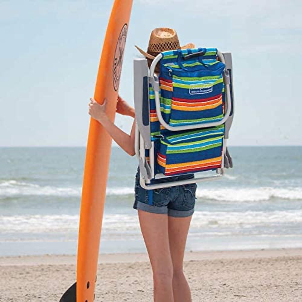 Tommy Bahama Striped Beach Chair with Insulated Cooler and Storage Pouch