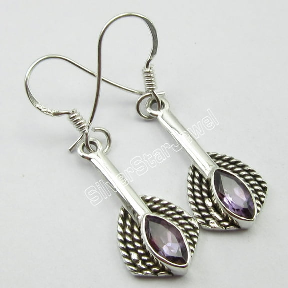 SilverStarJewel One Of A Kind ! 925 Sterling Silver Purple Amethyst Earrings 1.4" 3.2 Grams