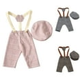 thumbnail image 4 of Coerni Baby Boy Suits Wedding Dress Gentleman Outfit Plaid Suspender Pants Overalls + Beret Hat Set New Born Baby Girls Jumper, 4 of 5