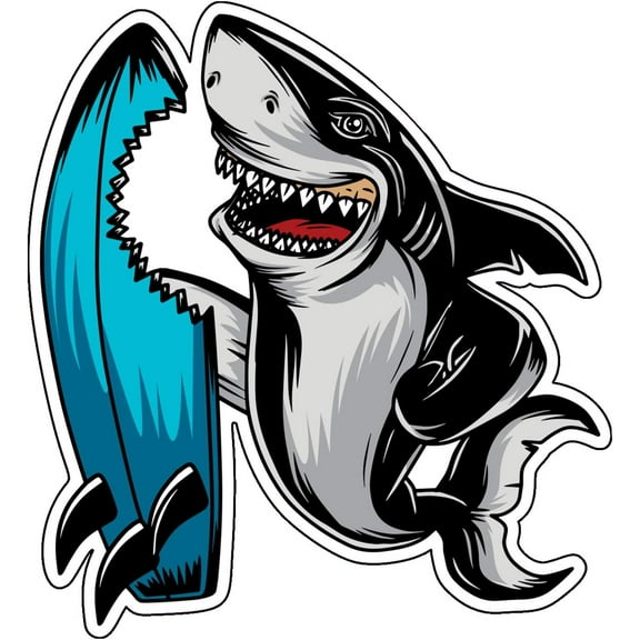 WickedGoodz Shark Vinyl Decal - Surfing Bumper Sticker - for Laptops Tumblers Windows Cars Trucks Walls