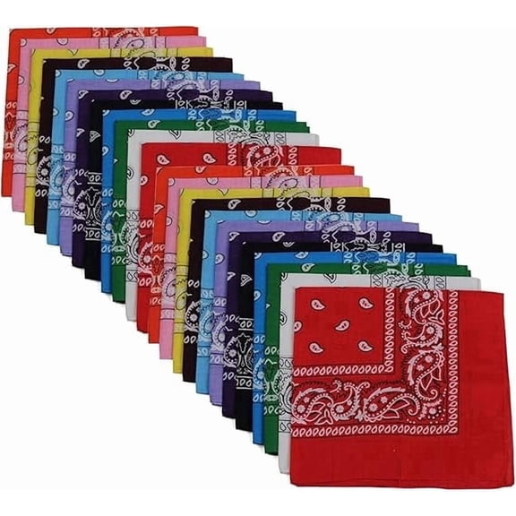 Bandanas 12pcs 22 X 22 Inch 100% Cotton Bandana Novelty Double Sided Print Paisley Cowboy Bandana Party Favor Scarf Headband Handkerchiefs Two Dozen