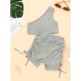 thumbnail image 3 of goowrom Toddler Kid Girl Casual Outfits Sets, Solid Color Oblique Shoulder Crop Tops with Elastic Waist Side Ruched Drawstring Shorts, 3 of 9