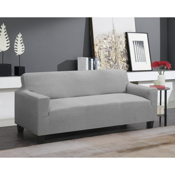 Open Box J&V TEXTILES SUPER STRETCH SOFA SLIPCOVER SPANDEX NON SLIP SOFT COUCH SOFA -GRAY