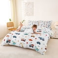 thumbnail image 2 of Metsweet Cartoon Truck Dino Bedding, Kawaii Animal Duvet Cover Full, Blue Yellow,3pcs,1 Duvet Cover and 2 Pillowcases, 2 of 6
