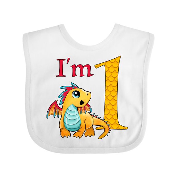 Inktastic Gold and Red Baby Dragon First Birthday Boys or Girls Baby Bib