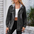 thumbnail image 2 of Dezsed Jean Jacket Women Women's Fashionable Solid Color Lapel Long Sleeved Hooded Denim Jacket Top Black S, 2 of 6