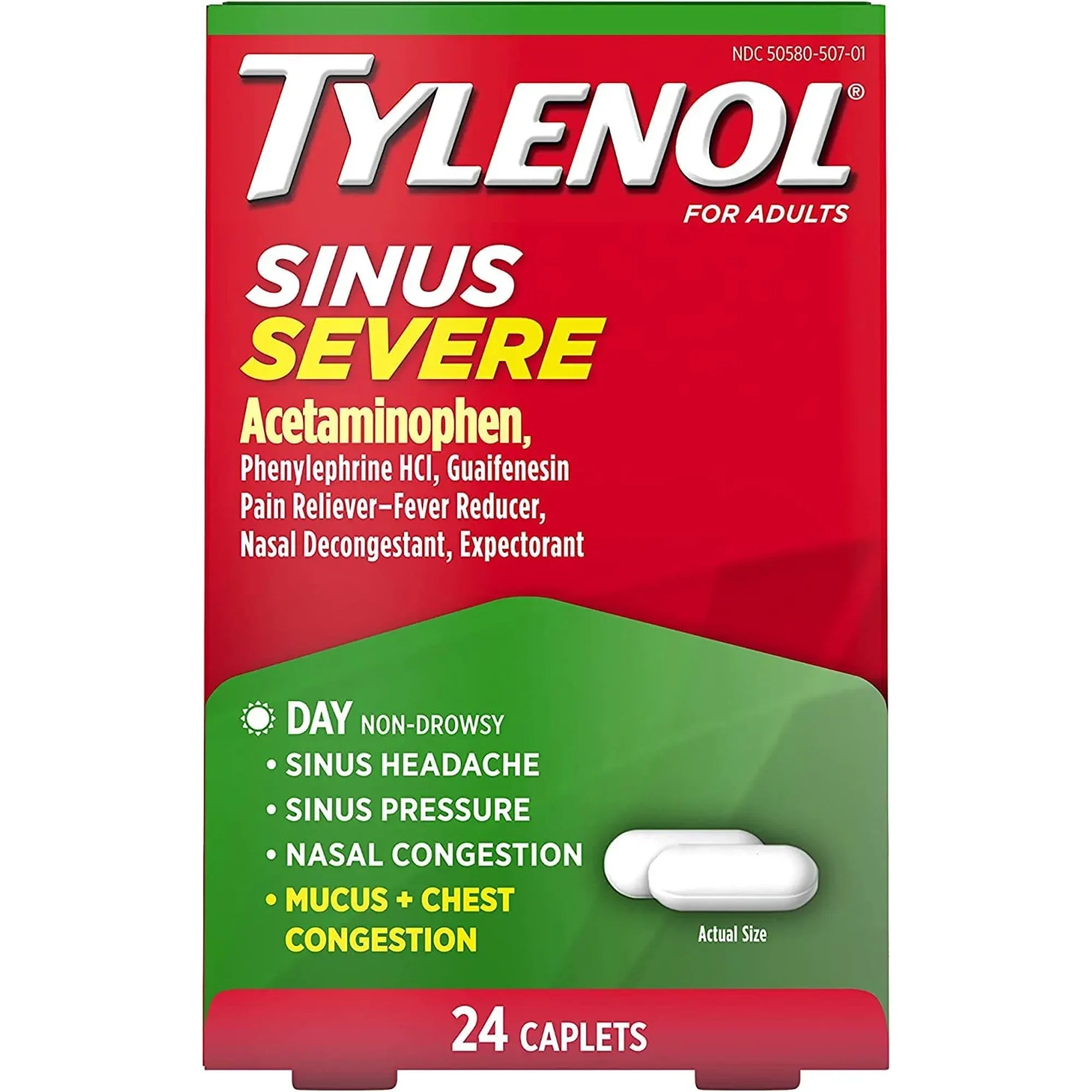 Product Of Tylenol Sinus, Daytime - Congestion & Pain Severe, Count 1 - Medicine Cold/Sinus/Allergy / Grab Varieties & Flavors