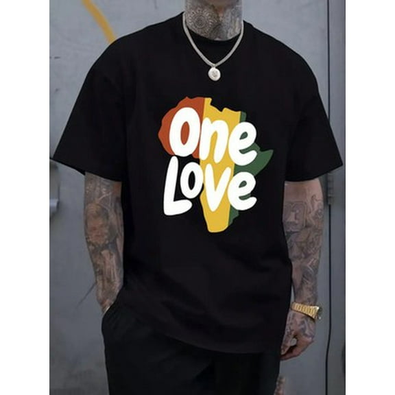 Velto One Love Letter Print Men's Short Sleeve T-Shirts, Comfy Casual Elastic Crew Nec All Size S-5XL
