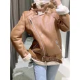 thumbnail image 2 of -abrigo grueso y cálido para mujer, chaqueta de ante marrón con cinturón, de piel sintética de cordero, a prueba de viento, para invierno, 2 of 5