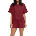 thumbnail image 5 of Jsaierl Linen Sets for Women 2 Piece Ladies Casual Summer Round Neck Short Sleeve Tops And Shorts Two Pieces Set Suit, 5 of 7