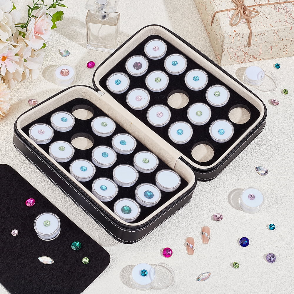 Imitation Leather Boxes with 30Pcs Plastic Bead Containors Rectangle White 22x13x6.5cm