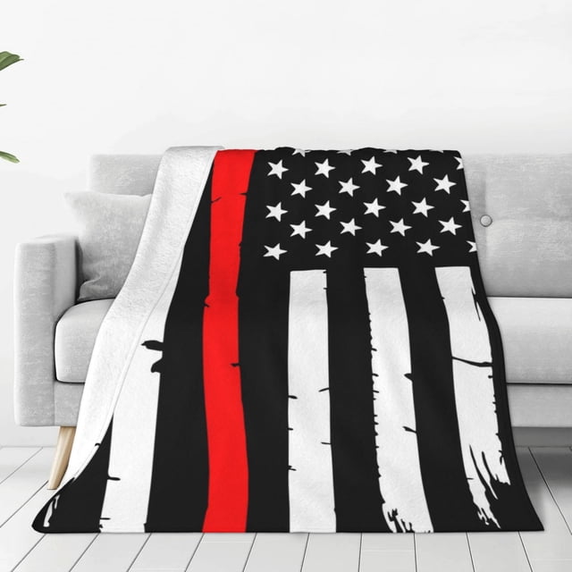 Balery Firefighters USA Flag Black And White Flag Manta de Felpa Suave y Acogedora – Cobija de Franela Aterciopelada para Cama, Lavable y Cálida para Sofá, Mascotas, Transpirable-50"x40"