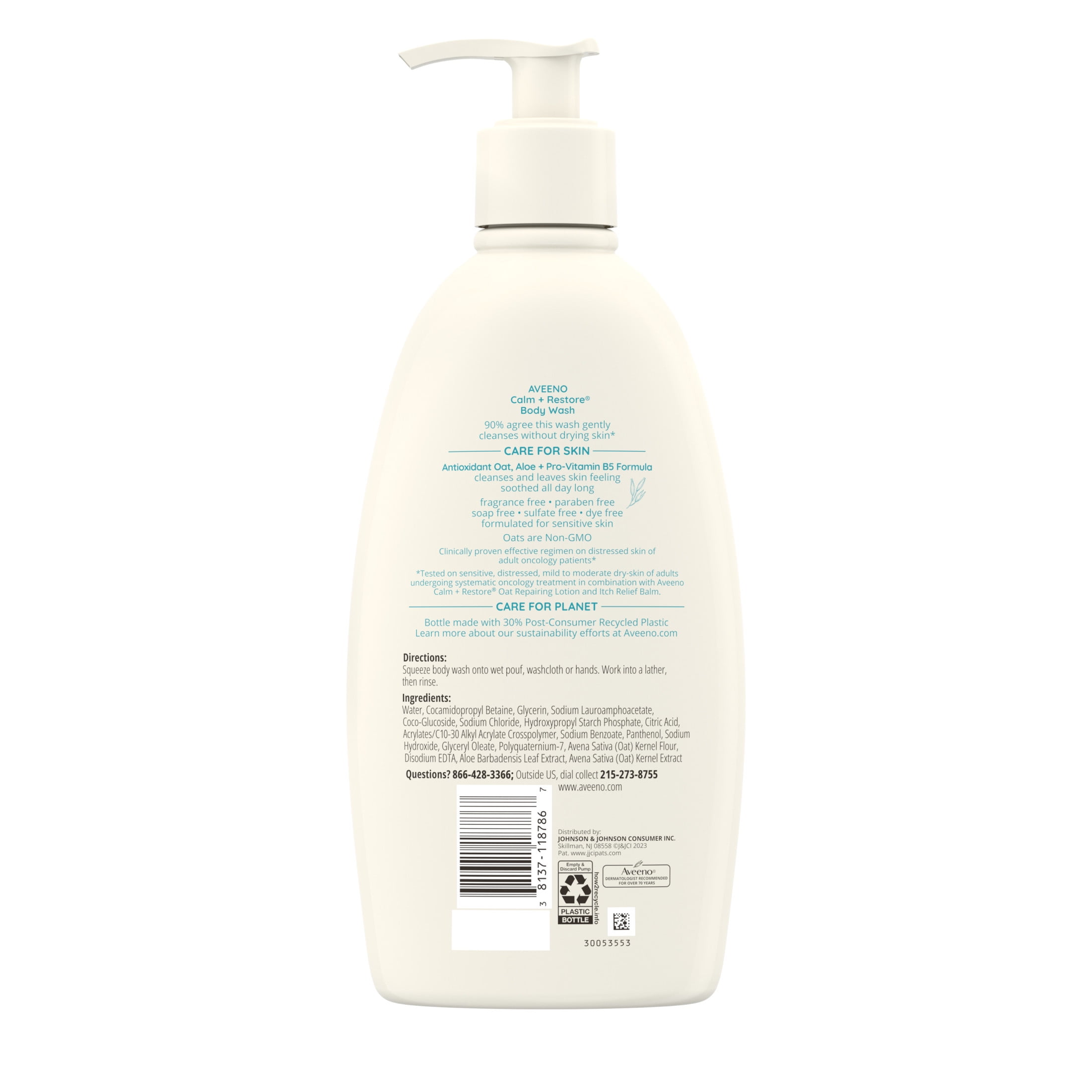 Aveeno Calm + Restore Daily Body Wash for Sensitive Skin, 18 fl. oz