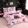 thumbnail image 2 of Erosebridal Cartoon Cute Girls 7-Piece Bedding Comforter Set,Pink Butterflies Stars Loves Pattern King Bedding Sets For Kids,Reversible Pink, 2 of 7