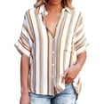 thumbnail image 1 of Camisas con botones para mujer, cuello en V, rayas, manga corta, bolsillo frontal, blusas casuales de verano, blusas para el trabajo, uso diario, 1 of 6
