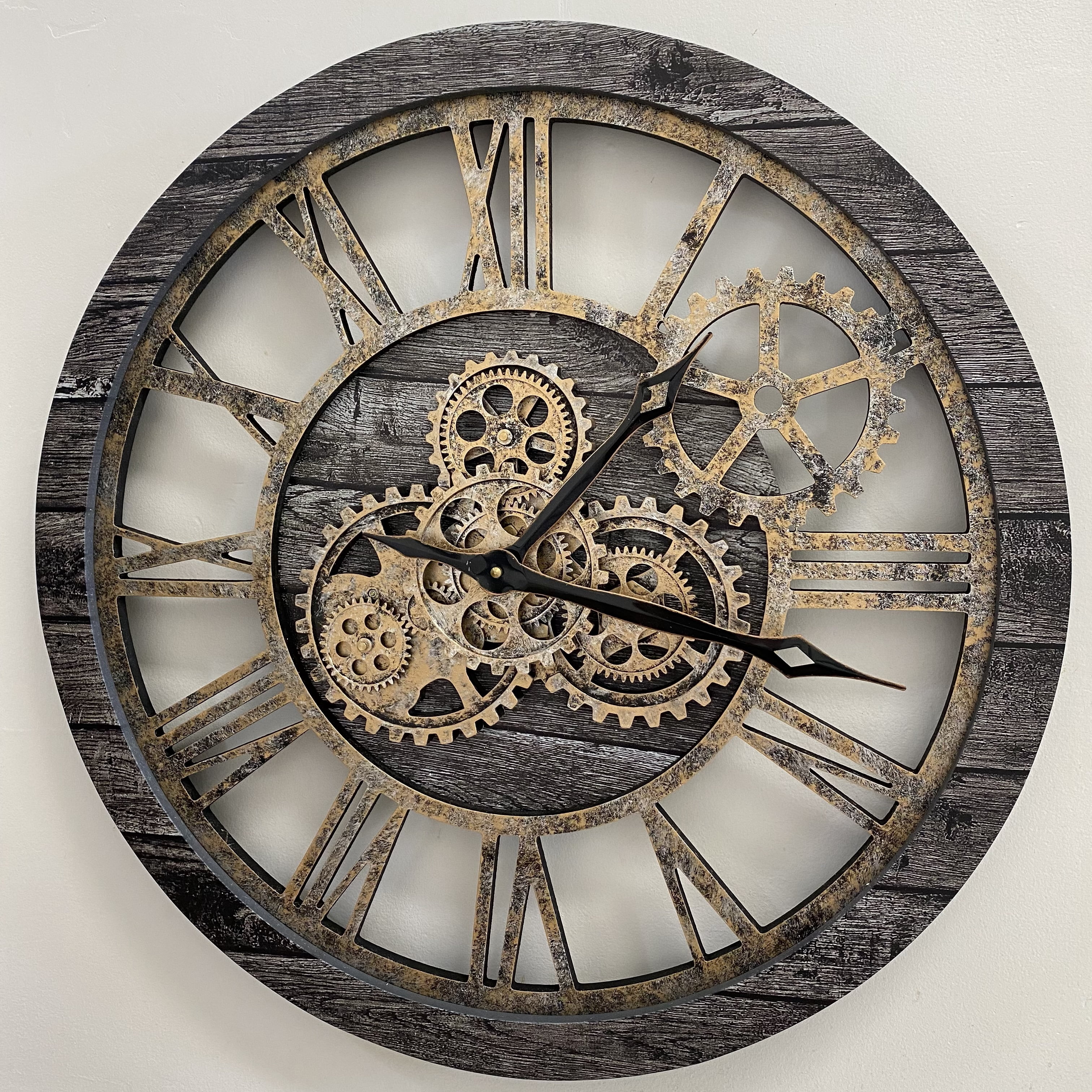 THE GEARS CLOCK Wall Clock with Real Moving Gears AM-LI_ 24 in Round Carbon-Grey