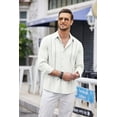 thumbnail image 2 of Coshow Mens Cuban Guayabera Shirt Casual Button Down Shirts Long Sleeve Summer Beach Shirts, 2 of 7