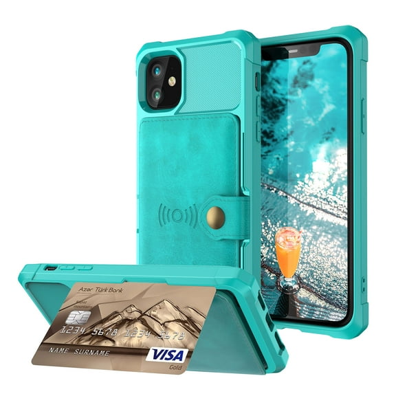 iPhone 12 Case, Dteck Wallet Case for iPhone 12 Pro 6.1 inch 2020, Hard Silicone Shockproof Case Flip Leather Card Holder Protective Cover Work with Magnet Car Holder Mount, Green