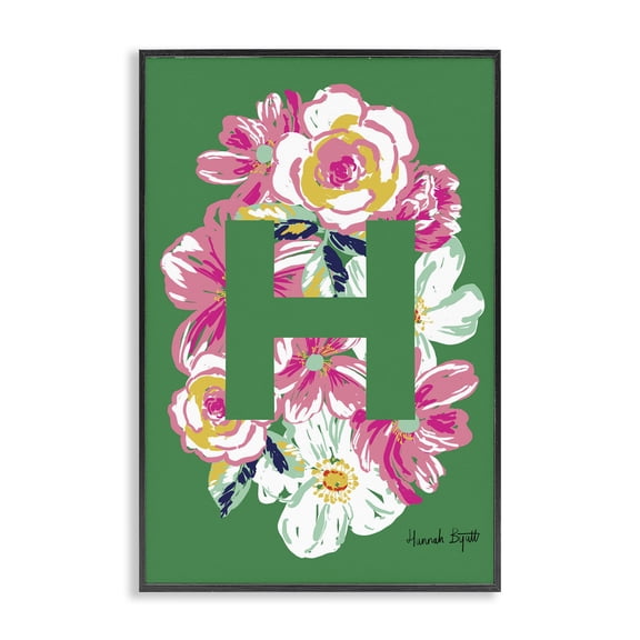 Stupell Industries Bohemian Floral Bloom Letter H Black Framed Giclee Art, 12 x 18, by Hannah Byatt