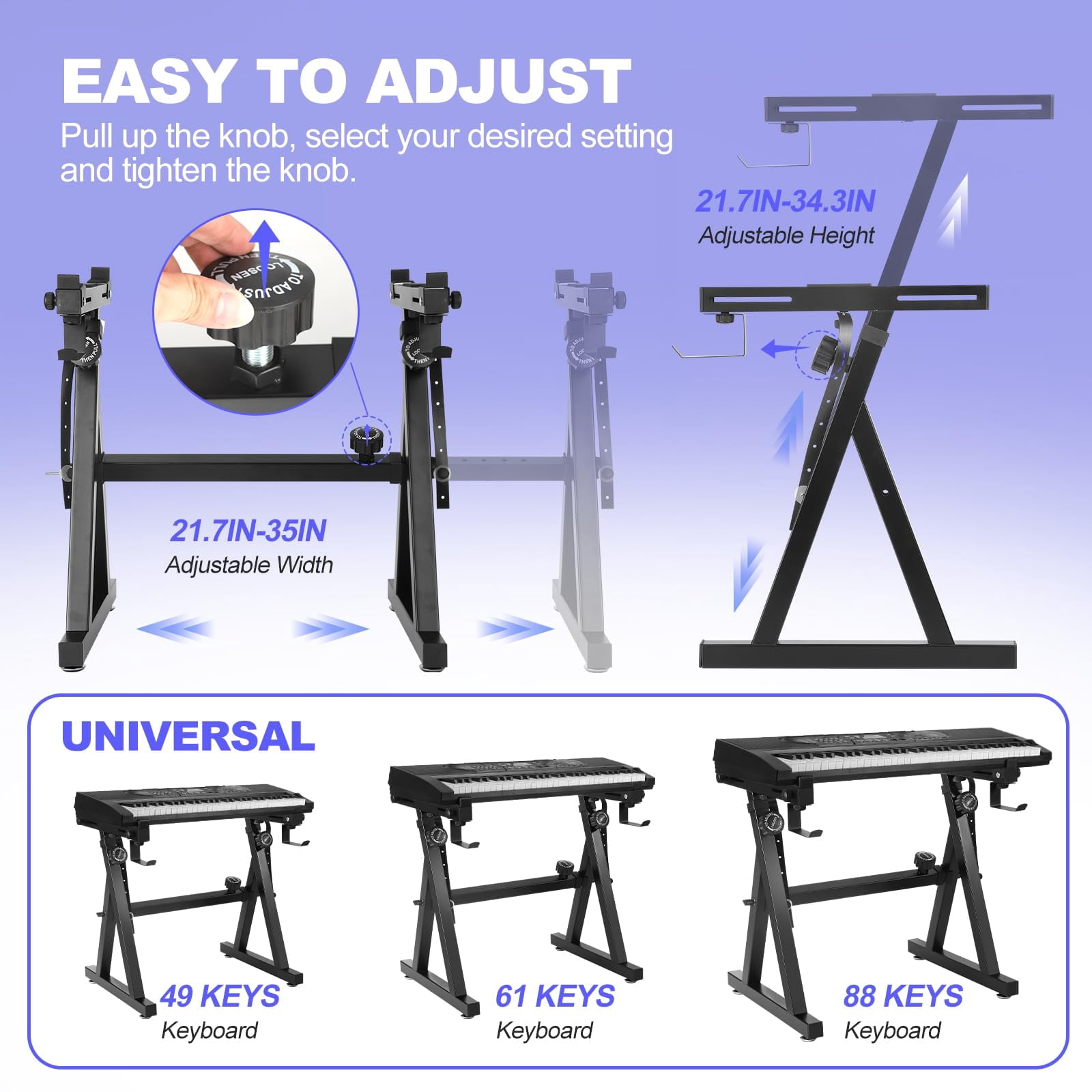 Keyboard Stand Piano Duty Z Style Adjustable Holder Fits 54  61 And 88 Keys Electric Keyboards Digital Pianos
